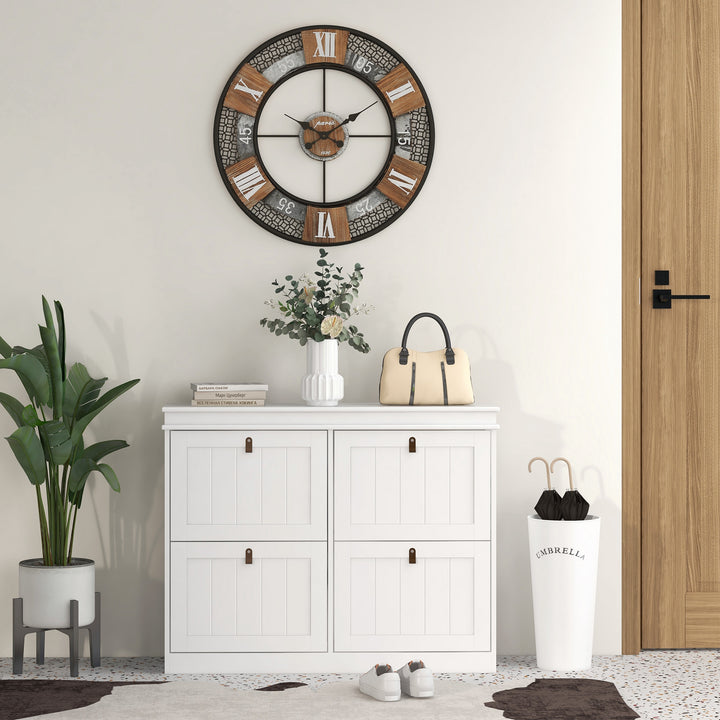 Móvel Sapateira Branco Sapateira Estreita com 4 Portas e Prateleira Ajustável para 20 Pares de Sapatos Anti Tombo para Entrada Corredor 150x24x82,5 cm Branco