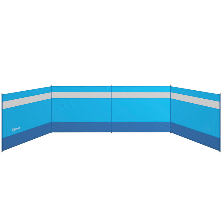 Corta Vento para Campismo de 4 Painéis 725x140 cm Para Vento para Praia com Painel Superior Transparente Postes de Aço Estacas e Bolsa de Transporte Impermeável para Jardim e Praia Azul