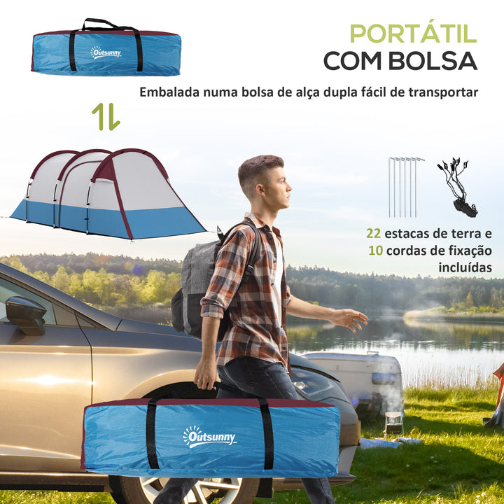 Tenda de Campismo Familiar para 2-3 Pessoas Tenda de Campismo Dobrável com 2 Quartos e Bolsa de Transporte Impermeável para Trekking 420x200x150 cm Multicolor