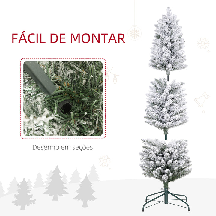 Árvore de Natal Árvore de Natal artificial nevada de 150 cm com 120 luzes LED 263 ramos e suporte metálico Árvore de Natal para sala verde e branca