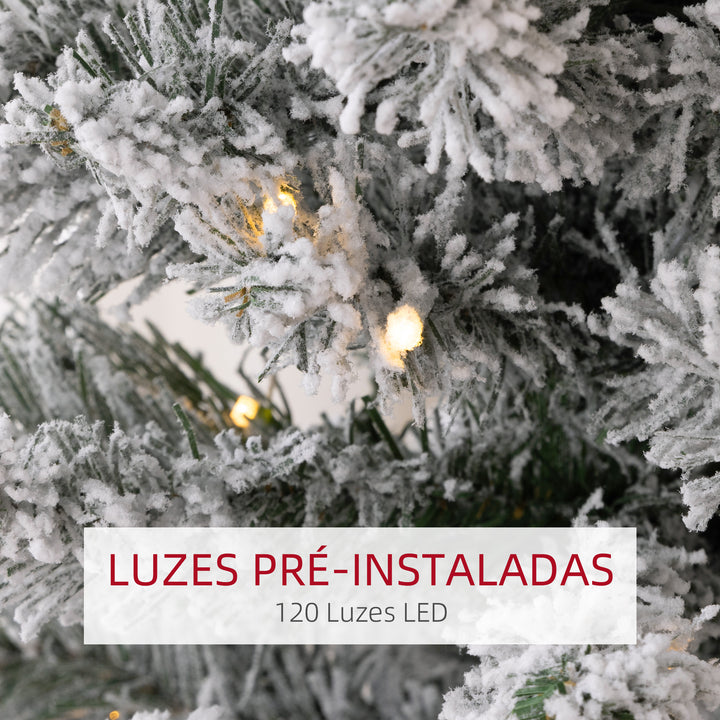 Árvore de Natal Árvore de Natal artificial nevada de 150 cm com 120 luzes LED 263 ramos e suporte metálico Árvore de Natal para sala verde e branca