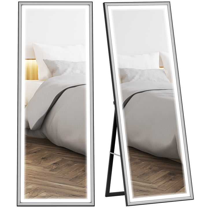 Espelho de Pé Espelho de Corpo Inteiro com Luzes 165x60 cm 3 Temperaturas de Cor Brilho Ajustável Independente ou de Parede para Quarto e Sala Branco e Preto