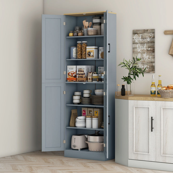 Armário de Cozinha Armário de Armazenamento Cozinha com 4 Portas e Prateleiras Ajustáveis Anti-Tombo 60x30x171 cm Cinzento