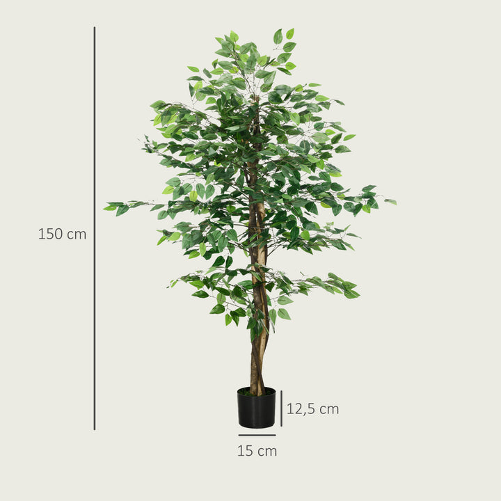 Planta Figueira Artificial com Tronco Realista 150 cm Planta Artificial com Vaso e 882 Folhas Decoração para Casa Sala de Estar Escritório Verde