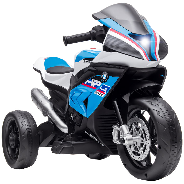 Mota Elétrica BMW HP4 para Crianças Acima de 18 Meses Mota de Bateria 6V com Música USB Velocidade 2,5km/h Avance e Retrocesso Carga Máxima 30kg 82,5x42x54cm Azul