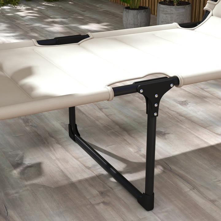 Espreguiçadeira Dobrável Espreguiçadeira de Jardim com Toldo Ajustável Encosto Regulável em 4 Níveis e Apoio de Cabeça para Jardim Terraço Piscina 70x200x45 cm Creme