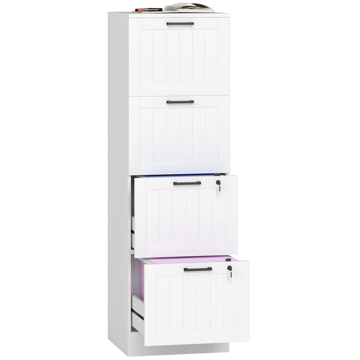 Bloco de Gavetas para Escritório Móvel Arquivador com 4 Gavetas para Escritório com Fechaduras Gavetas Suspensas para A4 40x40x131 cm Branco