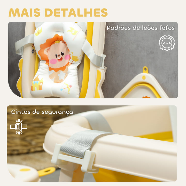 Banheira Dobrável para Bebés com Almofada e Cubo Banheira para Recém Nascido até 3 Anos com Almofadas Antiderrapantes Orifício de Drenagem e Orifício para o Duche 80,5x55x20 cm Amarelo