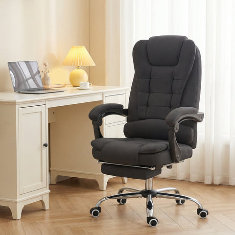 Cadeira de Escritório com 6 Pontos de Massagem Giratória com Encosto Reclinável 135º Função de Aquecimento Apoio para os Pés Retrátil Altura Ajustável e Controlo Remoto 65x70x111-119 cm Preto