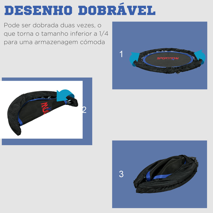 Trampolim Fitness Ø102 Trampolim Dobrável com Pega Ajustável em 4 Níveis Estrutura de Aço para Treino de Pernas Corpo em Casa Escritório Ginásio Azul
