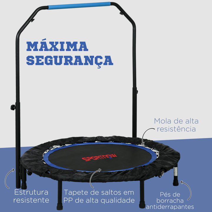 Trampolim Fitness Ø102 Trampolim Dobrável com Pega Ajustável em 4 Níveis Estrutura de Aço para Treino de Pernas Corpo em Casa Escritório Ginásio Azul