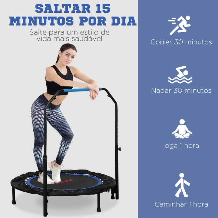 Trampolim Fitness Ø102 Trampolim Dobrável com Pega Ajustável em 4 Níveis Estrutura de Aço para Treino de Pernas Corpo em Casa Escritório Ginásio Azul