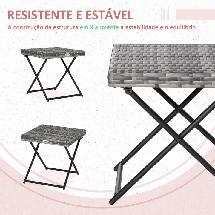 Mesa de Jardim em Vime Sintético Mesa de Terraço Exterior Dobrável com Pés Cruzados e Estrutura de Aço para Pátio Varanda 40x40x40 cm Cinza