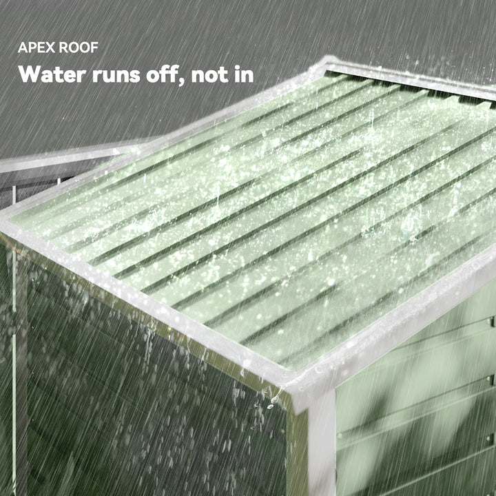 Abrigo de Jardim Exterior 2,36m² 213x120x194 cm Abrigo de Exterior com Base Reforçada (Piso NÃO Incluído) Portas de Correr Duplas Fechadura Janelas Verde Claro