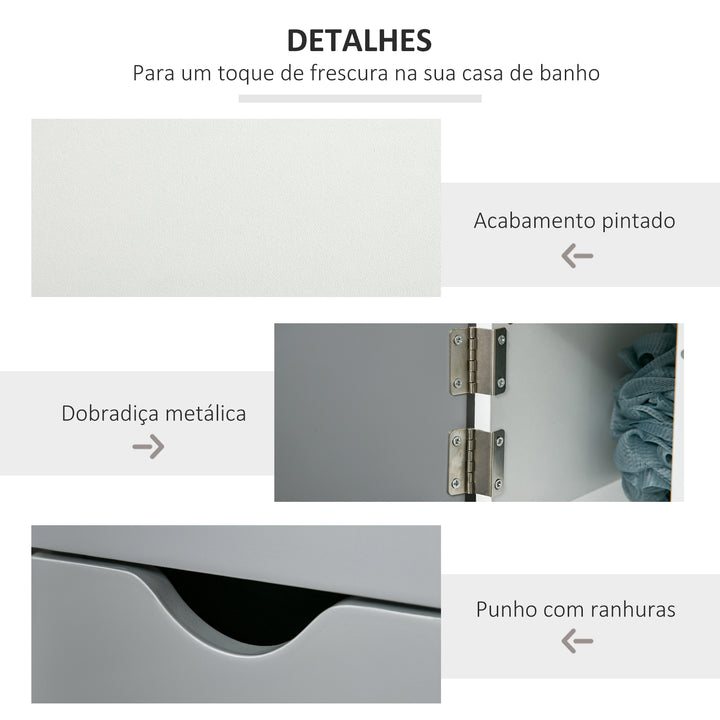 Coluna Casa de Banho com 2 Portas e 2 Prateleiras Abertas Coluna Auxiliar para Casa de Banho Sala de Estar Dormitório Estilo Moderno 15,2x29,8x118cm Branco e Cinza