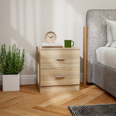 Mesa de Cabeceira Moderna Mesinha de Cabeceira com 2 Gavetas Mesa Auxiliar para Sala Quarto Capacidade 30 kg 45x39,5x49 cm Madeira