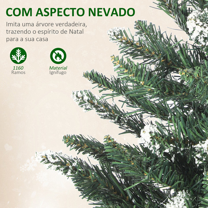 Árvore de Natal 210 cm Árvore Natalícia de Abeto com Luzes LED 9 Modos de Iluminação 1160 Ramos com Neve Artificial Suporte Metálico Fácil de Montar Verde