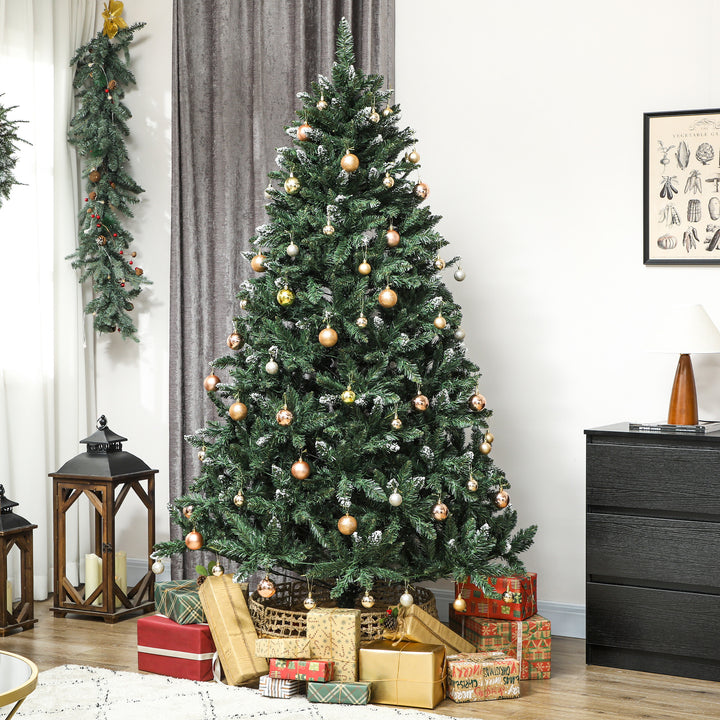Árvore de Natal 210 cm Árvore Natalícia de Abeto com Luzes LED 9 Modos de Iluminação 1160 Ramos com Neve Artificial Suporte Metálico Fácil de Montar Verde