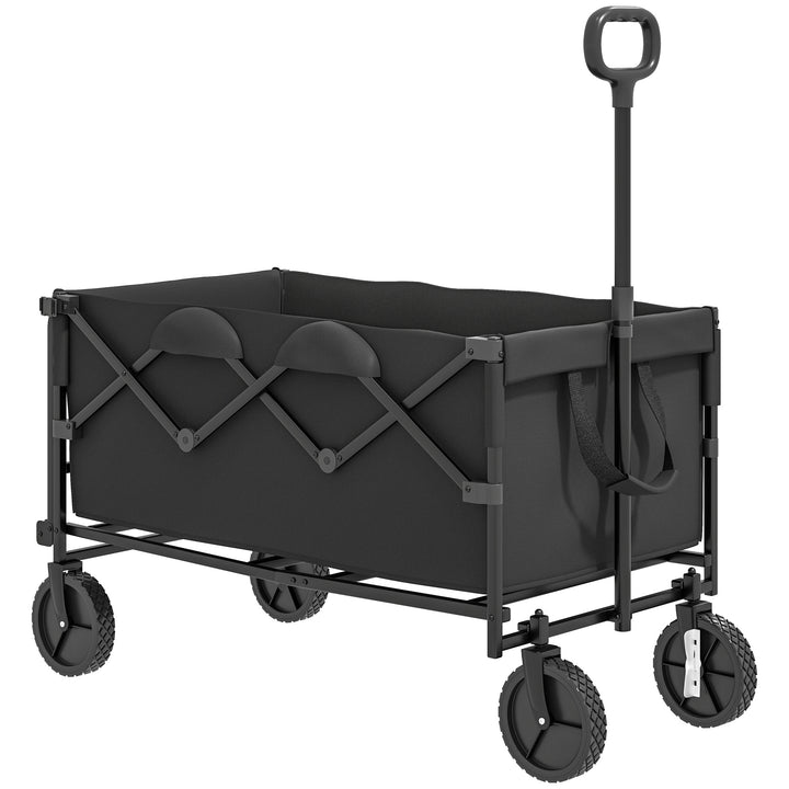 Carrinho de Transporte com Rodas Grandes Carrinho de Jardim Dobrável com Guiador Telescópico Ajustável Porta Traseira Expandível Carrinho de Praia Carga 100 kg Carrinho para Campismo 95x55x102 cm Preto