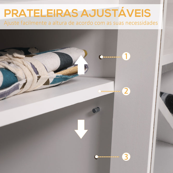 Aparador de Cozinha com 3 Portas de Vidro e Suporte para Garrafas em Forma de X para 4 Garrafas Móvel Buffet Auxiliar para Sala de Jantar Estilo Moderno Anti-Tombo 90x37x75cm Branco