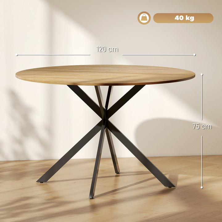 Mesa de Refeição Redonda para 4 Pessoas Mesa de Cozinha Industrial com Estrutura de Aço Ø120x75 cm Madeira