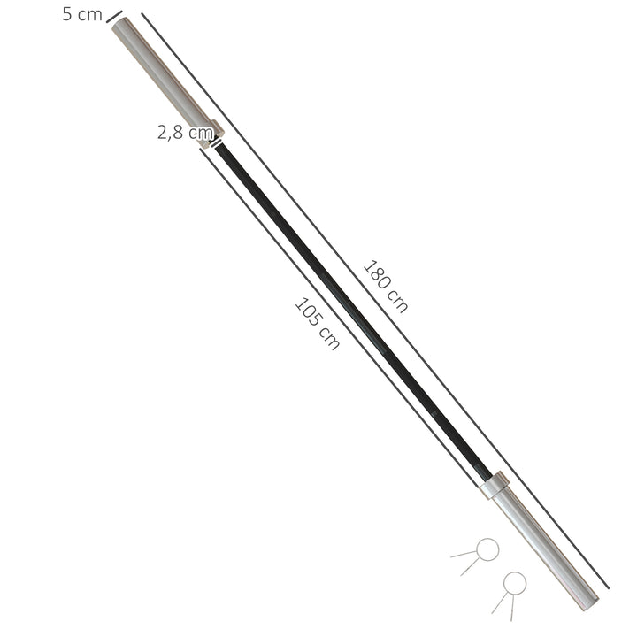 Barra de Pesos de Aço180 cm Ø50 mm com 2 Grampos Carga 200 kg Barra Olimpica para Discos de Ø5 cm Treino em Ginásio Casa Prata e Preto