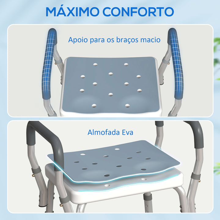 Banco de Duche Cadeira de Duche para Pessoas Idosas com Altura Ajustável Cadeira de Duche de Alumínio Antiderrapante Carga 150 kg para Idosos e Descapacitados 52x45x57-69 cm Azul