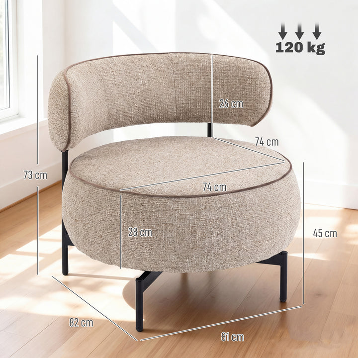 Poltrona de Sala com Assento Rotativo Poltrona de Sala Revestida em Tecido Linho com Assento Amplo Acolchoado Espesso Pés de Metal para Quarto Leitura Bege