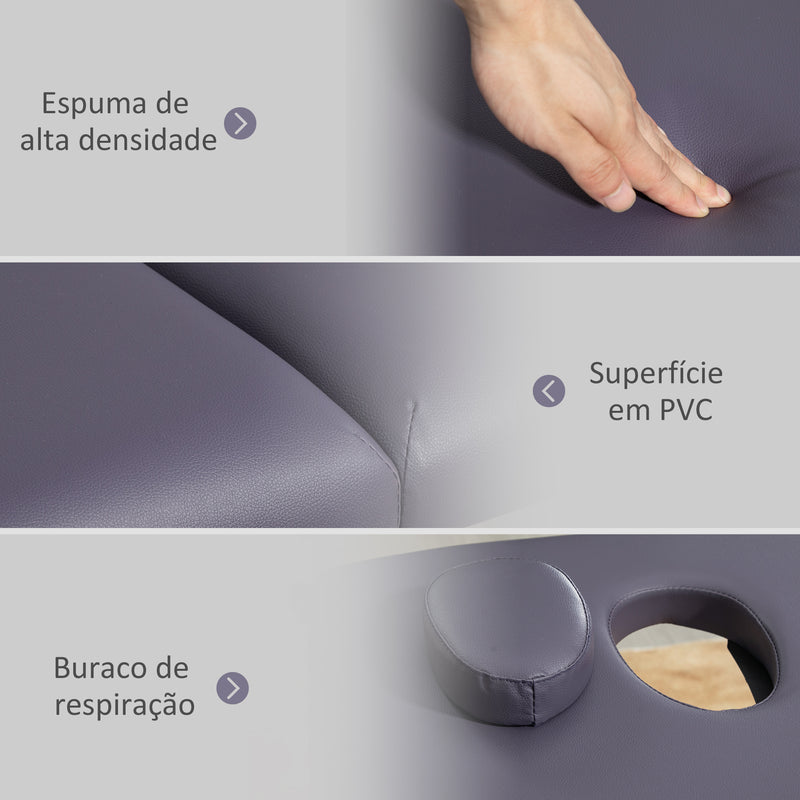 Marquesa de Massagem Dobrável Mesa de Massagem Portátil com Apoio para a Cabeça Estrutura de Madeira Altura Ajustável e Bolsa de Transporte 186x60x58-81 cm Roxo