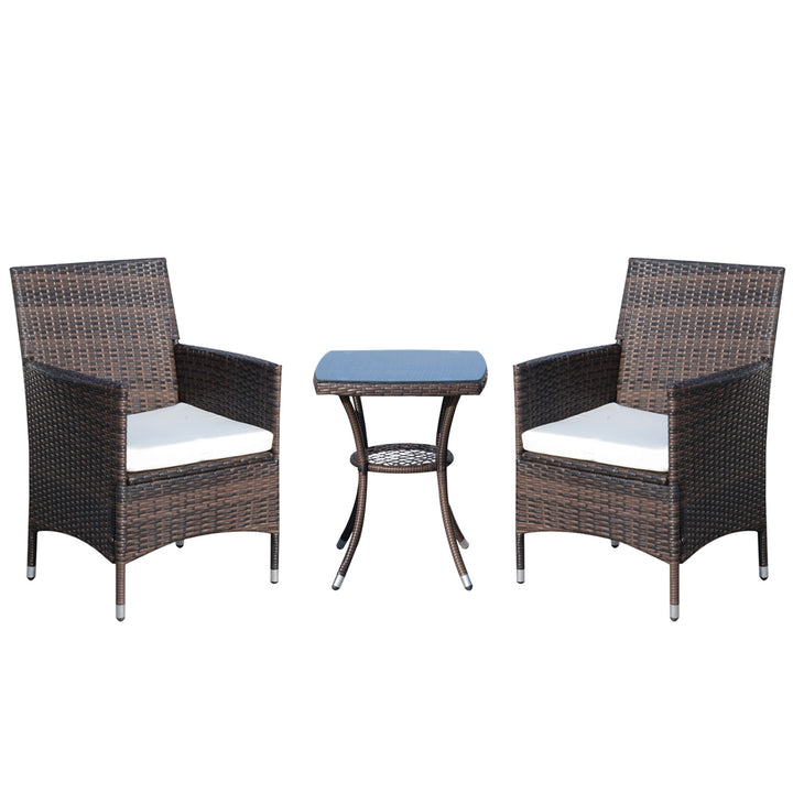 Conjunto de 1 Mesa 2 Cadeiras Rattan para Jardim com almofada Estrutura Metal Cor Castanho