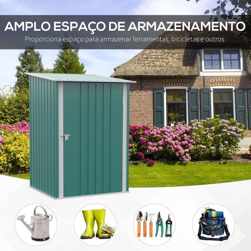 Abrigo de Jardim 0,92 m² 100x103x160cm Abrigo Exterior de Aço Galvanizado com Porta Fechadura e Teto Inclinado para Armazenamento de Ferramentas Verde