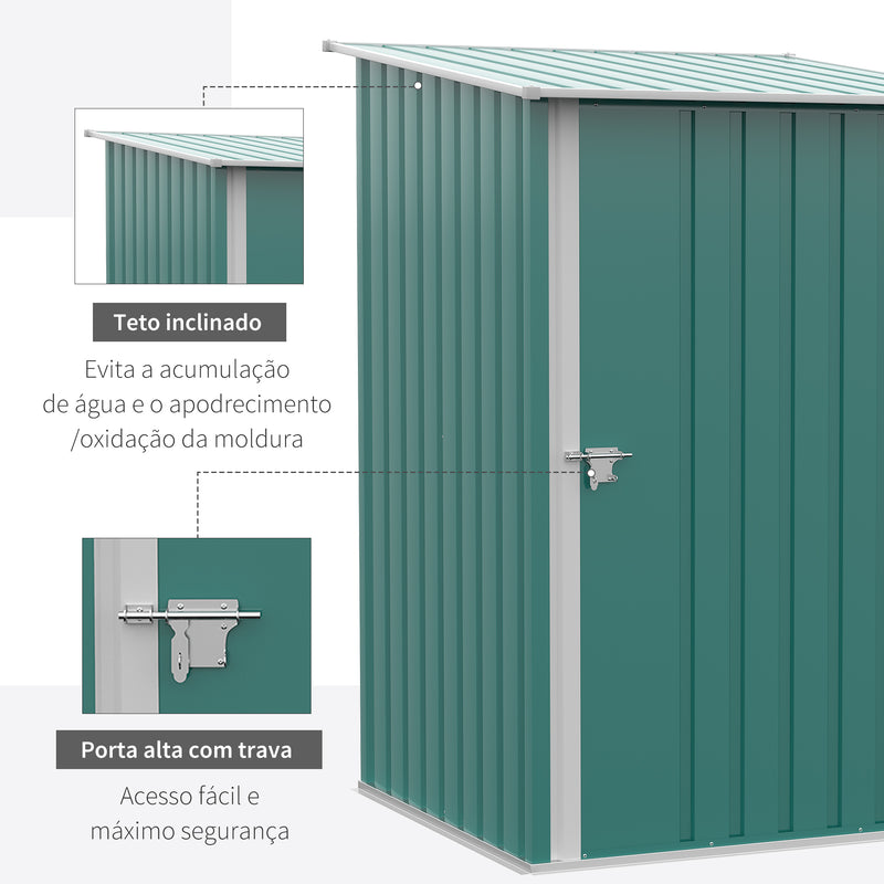 Abrigo de Jardim 0,92 m² 100x103x160cm Abrigo Exterior de Aço Galvanizado com Porta Fechadura e Teto Inclinado para Armazenamento de Ferramentas Verde