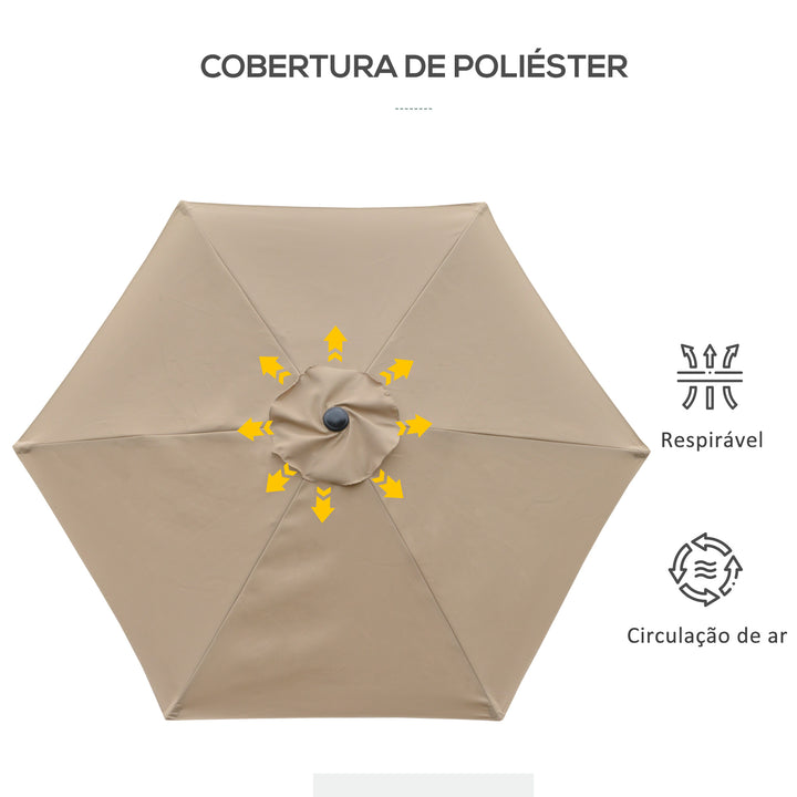 Chapéu de Sol de Jardim Ø230x216 cm Chapéu de Sol de Terraço com Teto Ajustável Abertura Manual Impermeável para Pátio Piscina Praia Caqui