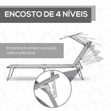 Espreguiçadeira de Jardim Dobrável com Toldo Removível e Ajustável em Ângulo e Encosto Ajustável em 4 Posições para Jardim Terraço Campismo Exterior 187x58x36 cm Cinza Claro