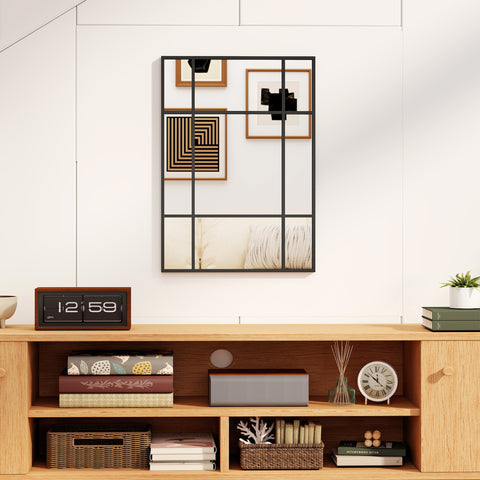 Espelho Retangular de Parede 70x50 cm Espelho de Janela com Moldura Metálica Decorativo para Sala Quarto Entrada Preto