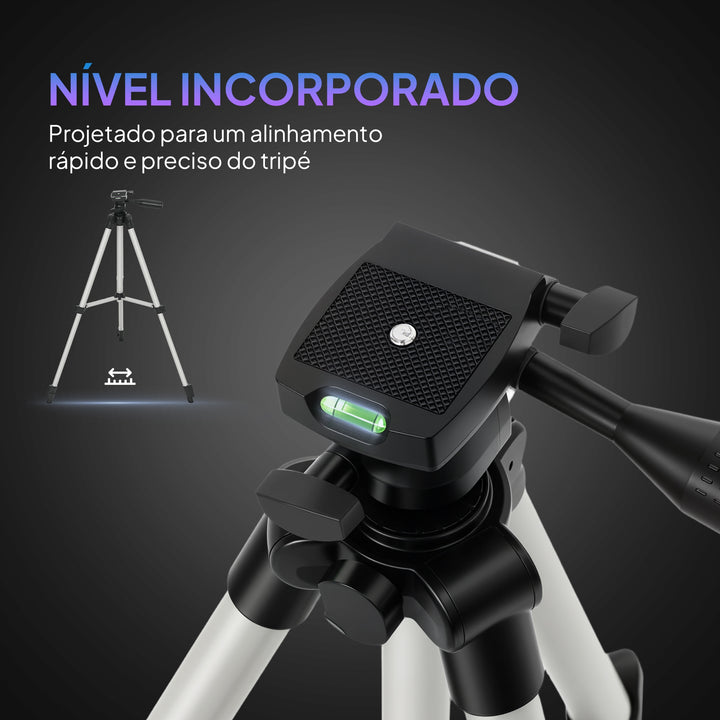Telescópio Astronómico para Adultos e Principiantes Abertura de 70 mm 30X-300X 300 mm Portátil com Lente Barlow 3X Nível e Tripé Ajustável de Alumínio Branco e Preto