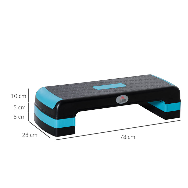 Plataforma Step Fitness Step de Aeróbico com Altura Ajustável de 10/15/20 cm Plataforma de Exercício em Casa Ginásio Oficina Carga 150kg 78x28x20 cm Azul e Preto