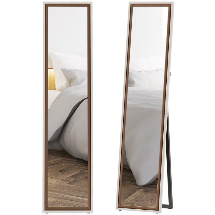Espelho de Pé 157x37 cm Espelho Corpo Inteiro Grande com Moldura Bicolor para Utilizar Inclinado ou Suspenso para Sala Quarto Corredor Entrada Madeira Clara e Madeira Escura
