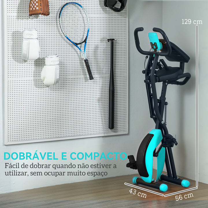 Bicicleta Estática Dobrável com Resistência Magnética de 8 Níveis Bicicleta Estática Dobrável com Encosto Volante Ecrã LCD e Banda de Resistência Carga 110 kg 43x97x109 cm Verde