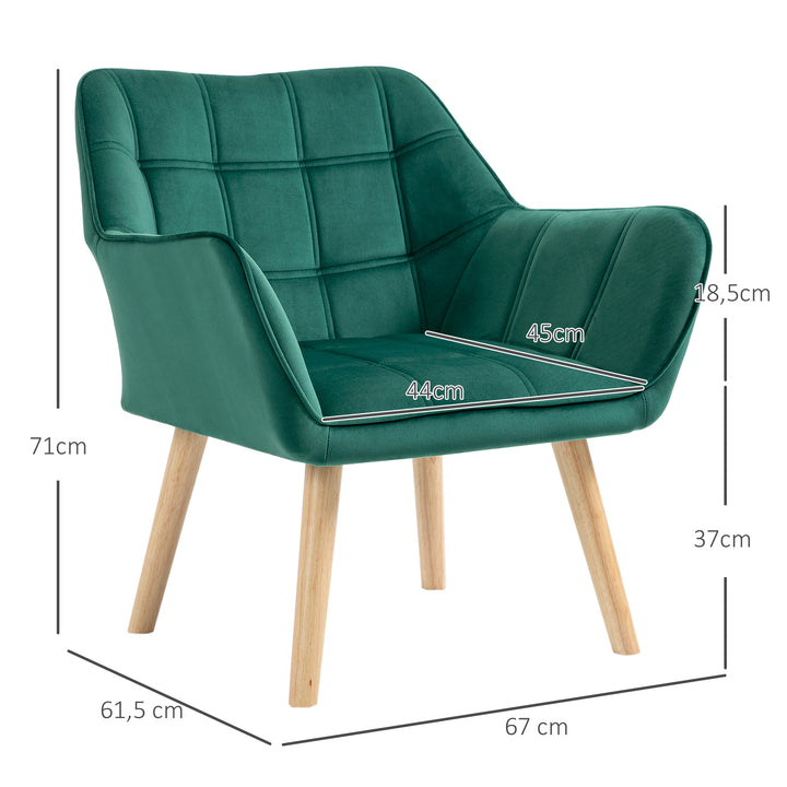 Poltrona Moderna Poltrona de Leitura Estofada em Veludo com Assento Amplo Pés em Madeira Poltrona Relax para Sala de Estar Quarto 67x61,5x71 cm Verde