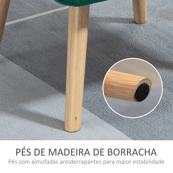 Poltrona Moderna Poltrona de Leitura Estofada em Veludo com Assento Amplo Pés em Madeira Poltrona Relax para Sala de Estar Quarto 67x61,5x71 cm Verde