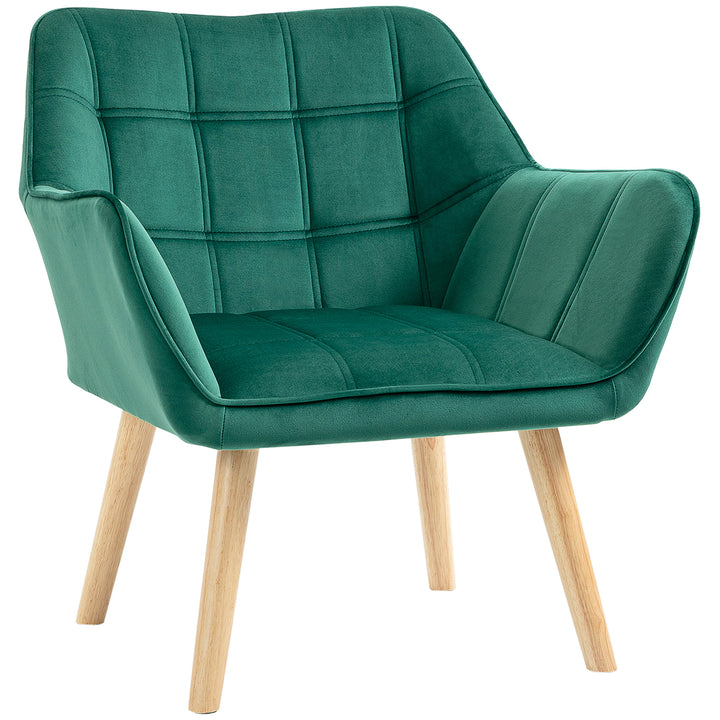 Poltrona Moderna Poltrona de Leitura Estofada em Veludo com Assento Amplo Pés em Madeira Poltrona Relax para Sala de Estar Quarto 67x61,5x71 cm Verde