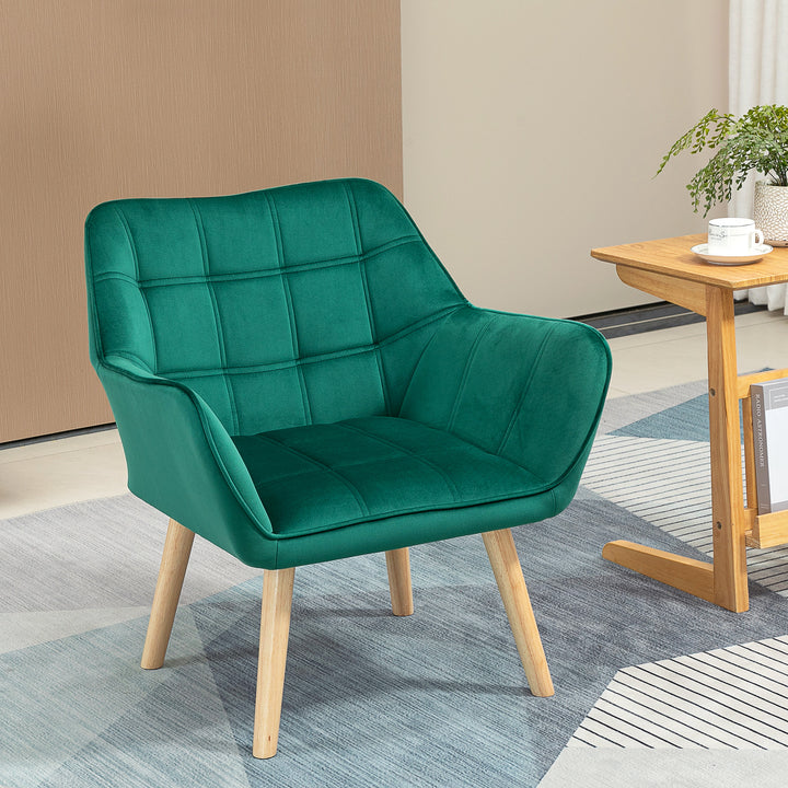 Poltrona Moderna Poltrona de Leitura Estofada em Veludo com Assento Amplo Pés em Madeira Poltrona Relax para Sala de Estar Quarto 67x61,5x71 cm Verde