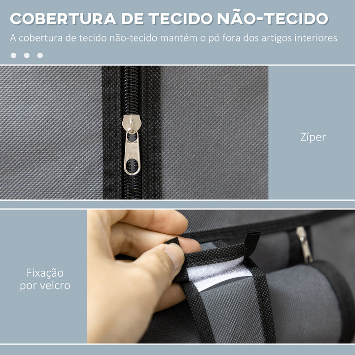 Roupeiro de Tecido Dobrável Armário de Roupa Portátil com 6 Prateleiras e 1 Barra de Pendurar para Dormitório Vestidor 103x43x162,5 cm Cinzento