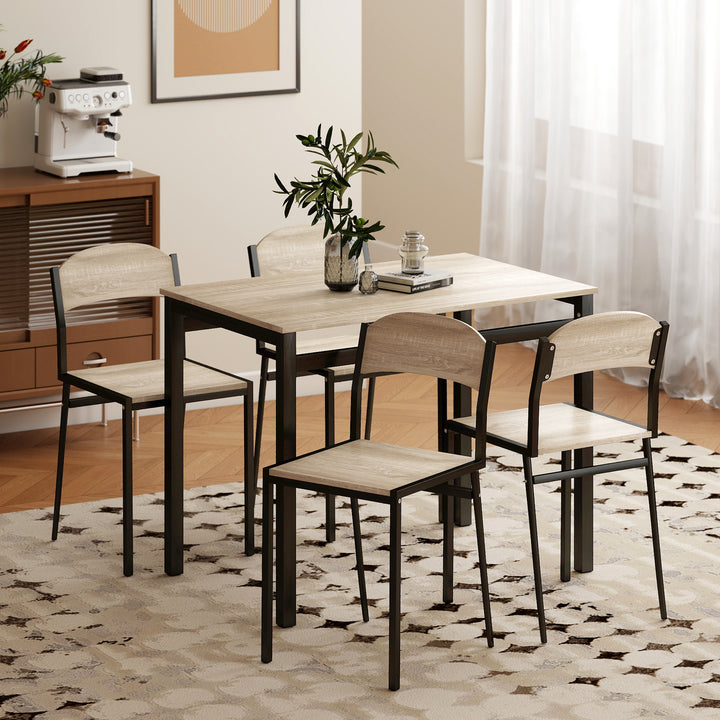 Conjunto de Mesa e Cadeiras de Refeição Mesa de Cozinha Retangular com 4 Cadeiras Estilo Moderno Estrutura Metálica para Espaços Pequenos Carvalho e Preto