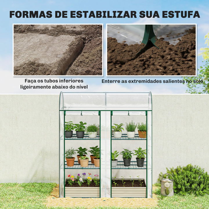 Estufa Pequena de 3 Níveis Estufa Exterior com 2 Portas Enroláveis Estrutura de Aço e Cobertura de Plástico Anti-UV para Cultivar Plantas Flores 143x46x164 cm Transparente
