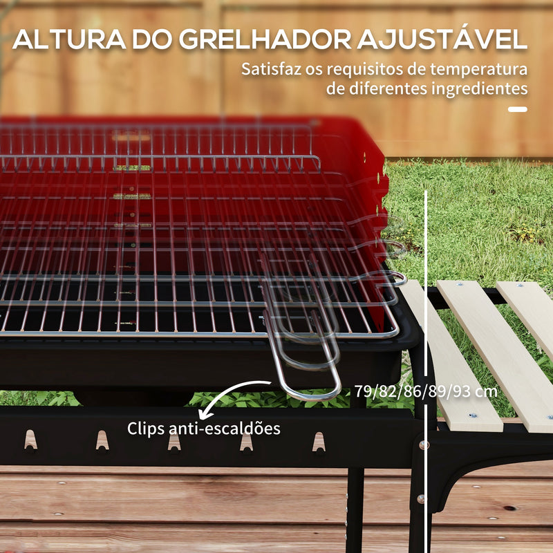 Barbecue a Carvão com Rodas Barbecue Portátil com Grelha Ajustável em Altura e Prateleiras para Piquenique Campismo 103x47x95 cm Vermelho e Preto