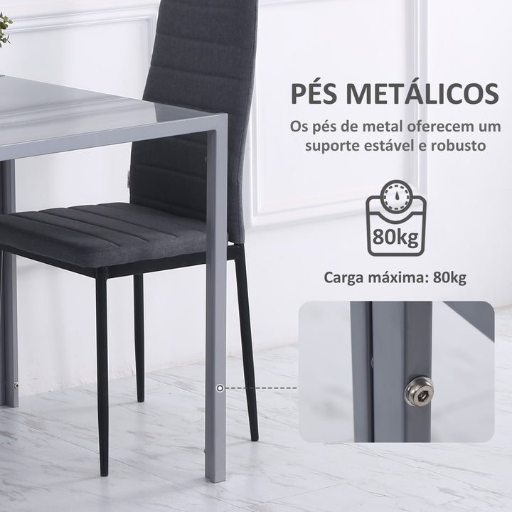 Mesa de Sala de Jantar de Cristal Mesa de Cozinha Quadrada para 4 Pessoas com Pés de Metal 75x75x75cm Cinza