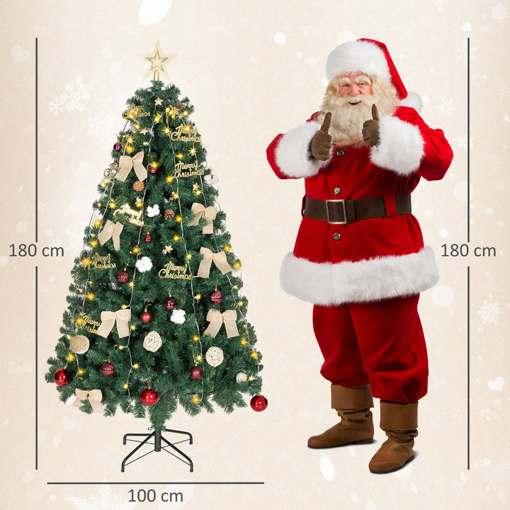 Árvore de Natal de 180 cm com Decorações 200 Luzes LED Branco Quente Árvore de Natal Decorada com 8 Modos de Iluminação 650 Ramos Suporte de Aço Decoração para Casa Festa Interior Verde