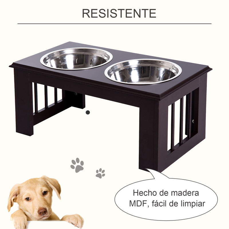 Comedouro Elevado para Cães com Suporte e 2 Tigelas Amovíveis de Aço Inoxidável Alimentador para Animais de Estimação 58,4x30,5x25,4 cm Marrom